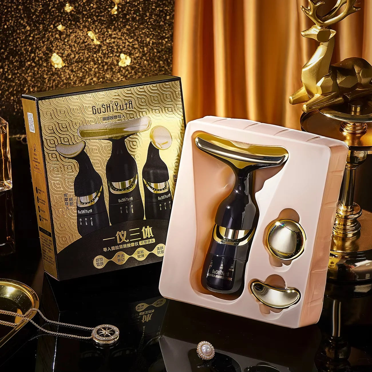 Caliora™ | Aparato de masaje 3 en 1: rostro, cuello y ojos